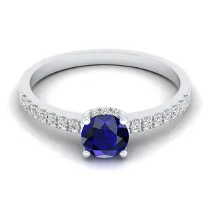 Saffier Verduisterde Dromen 925 Sterling Zilveren Ring Met Natuurlijke September Geboortesteen Blauwe Saffier & Def-Vvs Moissanite Oem