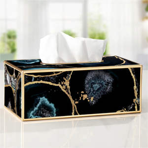 Boîte à mouchoirs imprimée en bois brillant noir pour événements boîte à mouchoirs en bois de créateur de luxe - Product Image 1