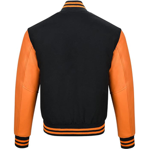 Sólido Casual Mangas de cuero Lana Unisex Vintage Béisbol Varsity Chaquetas Hombres - Product Image 3