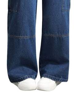 Dark Blue <b>Wide</b> <b>Leg</b> <b>Cargo</b> Jeans Women High Waist Denim Pants With Side Pockets Casual Streetwear Manufacturer Supply OEM - Product Image 6