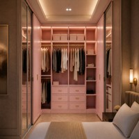 Ensemble de rangement sur mesure, accessoires de placard intelligents au design moderne, armoires encastrées en verre, armoire design moderne pour chambre à coucher