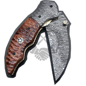 Cuchillo de Bolsillo Plegable de Acero de Damasco, Hoja Recta, Grado Industrial, Madera OEM, EDC, Autodefensa, Táctico, Venta Caliente - Product Image 3