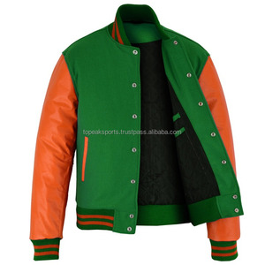 Chaqueta Varsity 2026 OEM Verde Bosque con Mangas de Cuero Naranja para Hombre, 100% Alta Calidad, MOQ Bajo, Chaquetas Calefactables Hechas a Medida - Product Image 3