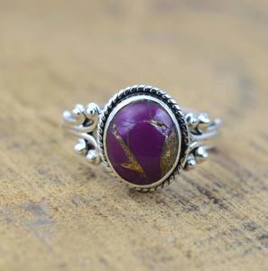 Anillo de Plata de Ley 925 hecho a mano Vintage de alta calidad, cobre púrpura genuino, turquesa, cabujón ovalado, ajuste de bisel, estilo Baho - Product Image 5