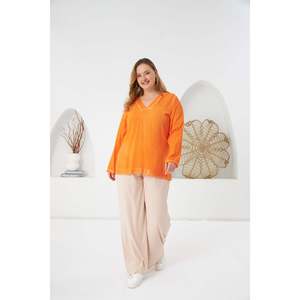 RMG <b>Plus</b> <b>Size</b> Orange Viscose Woven Blouse with <b>Sequin</b> Detail for Women, Comfortable and Stylish Long Sleeve <b>Top</b> - Product Image 6