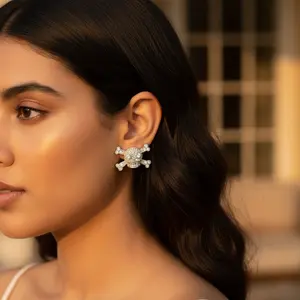 Broches de Calavera Gótica de Cristal, Plata, Acero Inoxidable, con Diversos Diseños de Flores, Estrellas, Coronas y Animales, con Perlas y Diamantes - Product Image 2