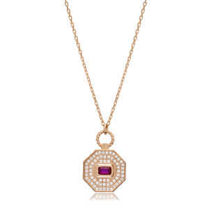 Rubis CZ Octogone Forme Géométrique Argent Charme Collier En Gros Turc 925 Bijoux En Argent Sterling - Product Image 5