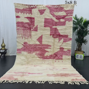 Tapis berbère 5x8 fait à la main tapis marocain abstrait Beni Mrirt Shag blanc et rose tapis de laine de haute qualité au meilleur prix - Product Image 1