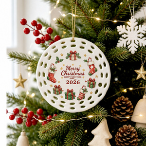 Ornement de Noël en céramique personnalisé imprimé sur mesure, décoration suspendue pour souvenir de vacances, cadeau familial - Product Image 4