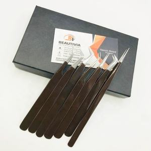 Pince à épiler professionnelle pour extension de cils en poudre brun chocolat en acier inoxydable avec marque privée - Product Image 1