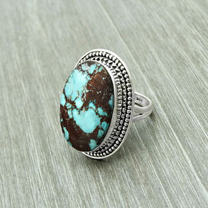 Joyería de piedra natal de moda Plata de Ley 925 Piedra preciosa turquesa natural Forma ovalada Anillo étnico Precio de fábrica directo Proveedores - Product Image 2