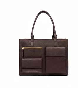 Sac à main pour ordinateur portable en cuir marron, sac à main professionnel pour femmes, 7 pouces, sac à bandoulière de bureau, sangle de bagage, deux fermetures éclair - Product Image 1