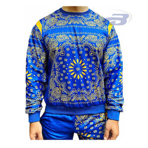 Survêtements unisexes pour hommes, dernière collection, imprimé bandana bleu, survêtement anime, motif paisley, pull à col rond, streetwear, style 3D - Product Image 2