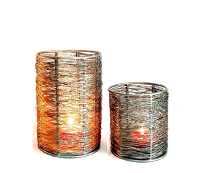 <b>Wire</b> Mesh Candle Holder Set Of 2 Pcs Steel Handmade Heat Resistant Home Decoration 6 And 4 Inches - Product Image 1