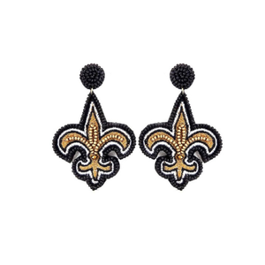 New Orleans Fleur De Lis Seed Bead Gameday Beaded Earrings-Accesorios elegantes para fanáticos - Product Image 1