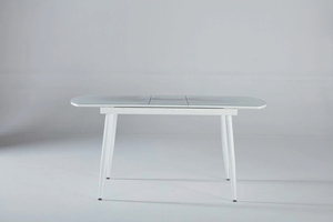 Luxury All-White Extendable Dining <b>Table</b> with Marble Effect Top - Modern Oval Kitchen <b>Table</b> with Tapered <b>Legs</b> - Nordic Style - Product Image 4