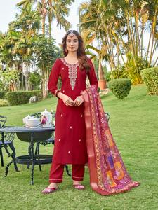 Dhwaja Export Women's Pure <b>Viscos</b> Jacquard Print Indian Chanderi Digital Heavy Embroidery Quick Dry Wedding Party Kurta/Kurti - Product Image 3