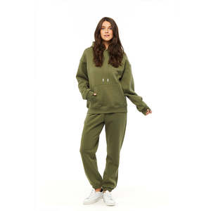 Chándal de lana de algodón transpirable de alta calidad para mujer, conjunto de chándal de gran tamaño de dos piezas con logotipo personalizado para mujer, para invierno - Product Image 1