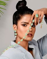 Collier de pierre de calcédoine Aqua naturelle verte bijoux de mariage à la mode fabriqués à la main en laiton plaqué or en gros pour les fêtes