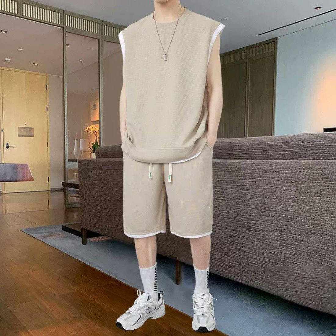 เสื้อกั๊ก E05สีแบบบล็อกสีแอปริคอท