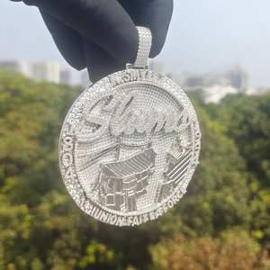 Iced Out Custom <b>Name</b> Gold Plated Moissanite Medallion Pendant Cute Sterling <b>Silver</b> Luxury Hip Hop Coin <b>Necklace</b> - Product Image 1