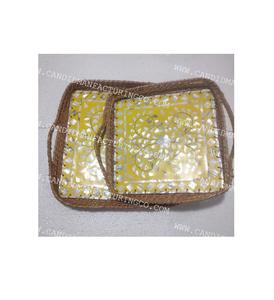 Nouveauté bacs de rangement rectangulaires en rotin plateau de service décoratif en bambou incrustation de nacre pour l'affichage de bijoux de fruits alimentaires - Product Image 1