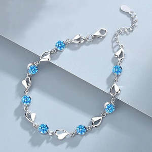NOVAMART Fine Hallmark <b>Silver</b> Blue Crystal Heart <b>Bracelet</b> Elegant & Luxurious <b>Bracelets</b> <b>Bangles</b> Wholesale Export - Product Image 2
