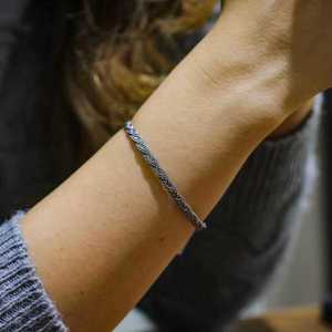 Bracelet en argent sterling 925 tressé à deux rangs avec fermoir pour cadeau - Product Image 1