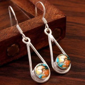 Fashionable Oyster Copper Turquoise Gemstone <b>Earrings</b> 925 Sterling Silver <b>Earrings</b> for Girls 925 Stamped Dangle <b>Earrings</b> Jewelry - Product Image 4