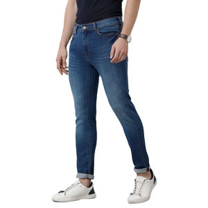 กางเกงยีนส์ผู้ชายทรงสลิมฟิตแฟชั่นลำลองผ้าเดนิมคุณภาพสูงผ้าสแปนเด็กซ์/ ผ้าฝ้ายสีน้ำเงินเข้ม - Product Image 2