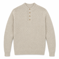 Pull Henley pour homme, couleur avoine, à manches longues, col montant, boutons sur le devant, tricot texturé, fournisseur de logos personnalisés