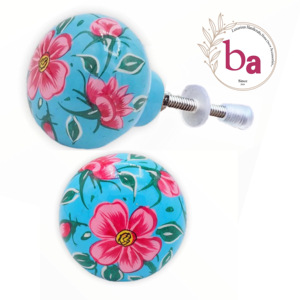 ลูกบิดไม้ทาสีด้วยมือลายดอกไม้สำหรับตู้ลิ้นชักตู้เสื้อผ้าห้องนอนรับประทานอาหารห้องครัว - Product Image 1