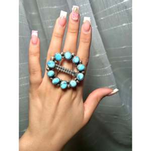 <b>Adjustable</b> Navajo Golden Hill Turquoise & Sterling Silver <b>Ring</b> Rose Gold Plated Bezel Setting Stainless Steel Gift - Product Image 5