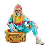 Survêtement rétro des années 80 pour hommes et femmes-Bleu-Costume coupe-vent Hip Hop vintage-Ensemble de tenues Disco Ensembles coupe-vent