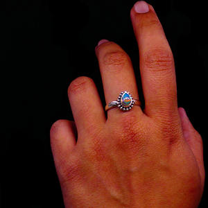 แหวนอัญมณีโอปอลสีเงินสเตอร์ลิงทำด้วยมือ925แฟชั่นอินเทรนด์ใส่ประจำวันแหวนรูปหยดน้ำ - Product Image 6