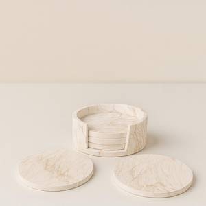 Sous-verres en marbre blanc et or faits à la main avec un support chic, élégant ensemble de 4 sous-verres - Product Image 4