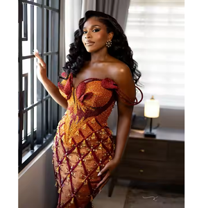 ชุดเดรสแขนสั้นทรงสลิมฟิต ดีไซน์เนอร์จอร์จ สำหรับผู้หญิง หรูหรา เป็นมิตรกับสิ่งแวดล้อม ระบายอากาศได้ดี น้ำหนักเบา สไตล์ดั้งเดิม ผสมผสานกลิ่นอายแอฟริกัน - Product Image 3