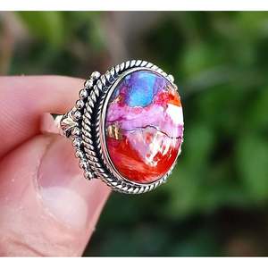 Oyster Copper Turquoise 925 Sterling Silver Handmade Boho <b>Statement</b> <b>Ring</b> Women's Fashion Gift - Product Image 2