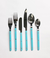 Ensemble de couverts en acier inoxydable bleu foncé, design bistrot, finition miroir argentée, 6 pièces, pour la restauration