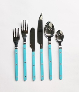 Ensemble de couverts en acier inoxydable bleu foncé, design bistrot, finition miroir argentée, 6 pièces, pour la restauration - Product Image 1