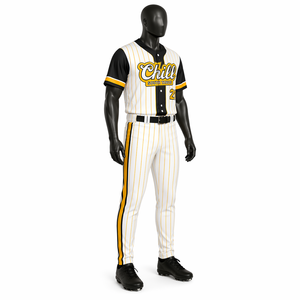 Custom White Yellow Pinstripe Baseball Uniform Set OEM Polyester Breathable Team Jersey Pants Wholesale Sportswear - Product Image 3