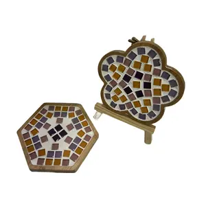 Coasters artesanais do mosaico para bebidas e bebidas ideal Holiday & Christmas Gift conjunto de 2 peças coloridas únicas