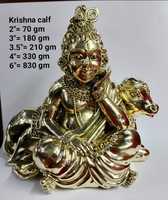Statue artisanale en laiton moulé de petit Krishna, Makhan Gopal, Ladoo Gopal avec veau, décoration religieuse pour la maison et le temple