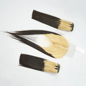 Fasci di capelli umani capelli vergini con chiusura tessere estensioni di chiusura vergini allineate con cuticole di grado di capelli grezzi