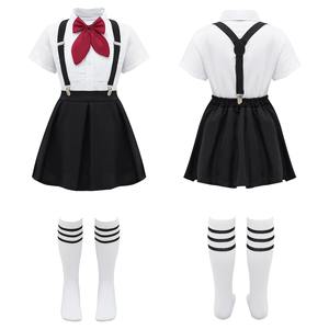 Adulte Filles Étudiant Uniforme Scolaire Chemise Haut Bretelles Jupe Chaussettes Scène Performance Costume Écolière Costume Coton - Product Image 5