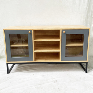 Modern Rubberwood <b>Display</b> <b>Cabinet</b> KTB68113 with Iron Frame - Product Image 5