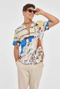 Camisa de Manga Corta con Cuello Cubano para Hombre, Nueva Colección 2026, con Estampado de Letras, Antiarrugas, Casual, para Uso Diario, Imperio Shop - Product Image 3