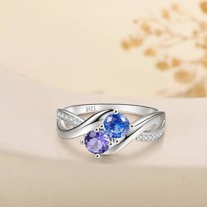 Anillo de compromiso de plata esterlina con piedra de nacimiento de Febrero CZ, amatista púrpura y tanzanita, conjunto de pavé, piedra de circón, anillos de joyería de moda - Product Image 2