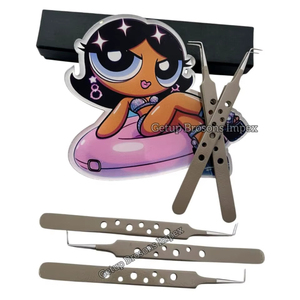 Meilleures pinces à extensions de cils à 90 degrés avec revêtement en poudre, design trou, avec logo personnalisé Powerpuff Girl Lash Tile, outil de beauté - Product Image 4