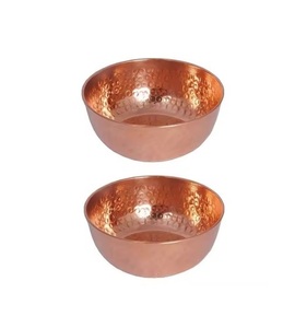 Cuencos para servir comida de acero inoxidable y metal pulido de cobre de diferentes tamaños Juego de 2 cuencos de comida de metal de forma redonda - Product Image 1